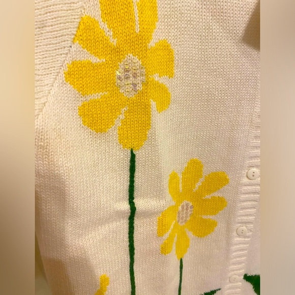 VINTAGE QUACKER FACTORY DAISY & LADYBUGS EMBELLISHED SS CARDIGAN SWEATER - Picture 5 of 11